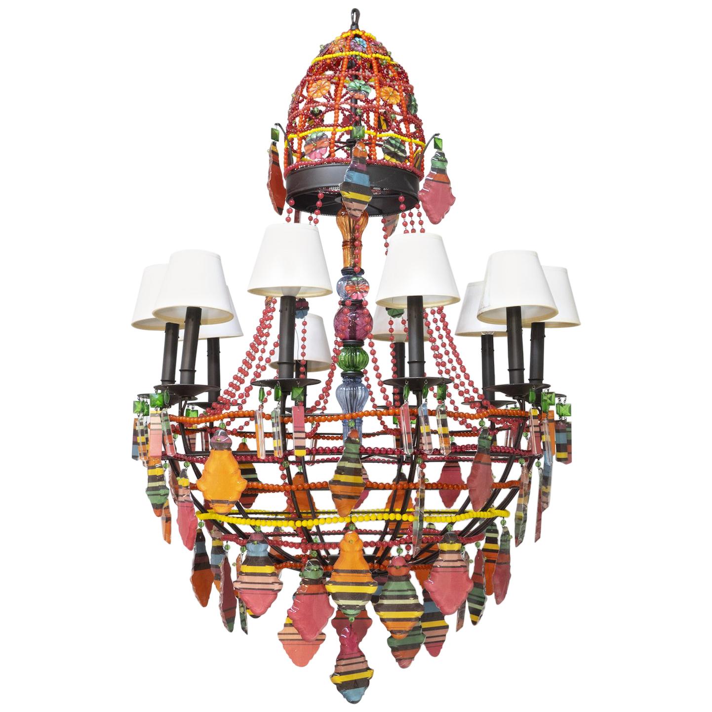 Chandelier with Striped Prisms For Sale