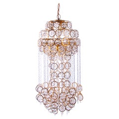 Cascading 28" Chandelier Swarovski Crystal & Gilt Brass by Kurt Faustig Munich