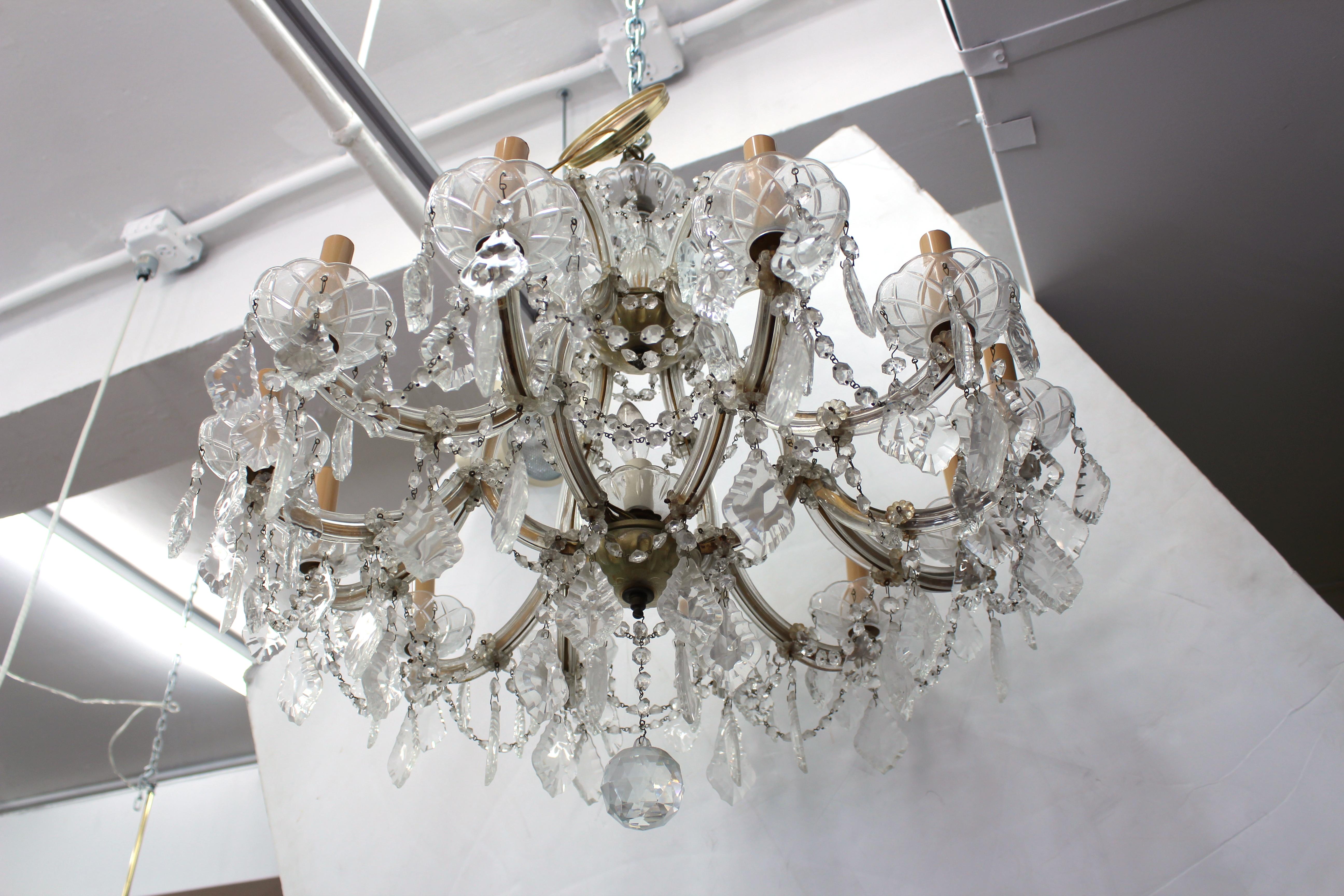 20th Century Chandelier with Twelve Arms and Crystal Ornaments