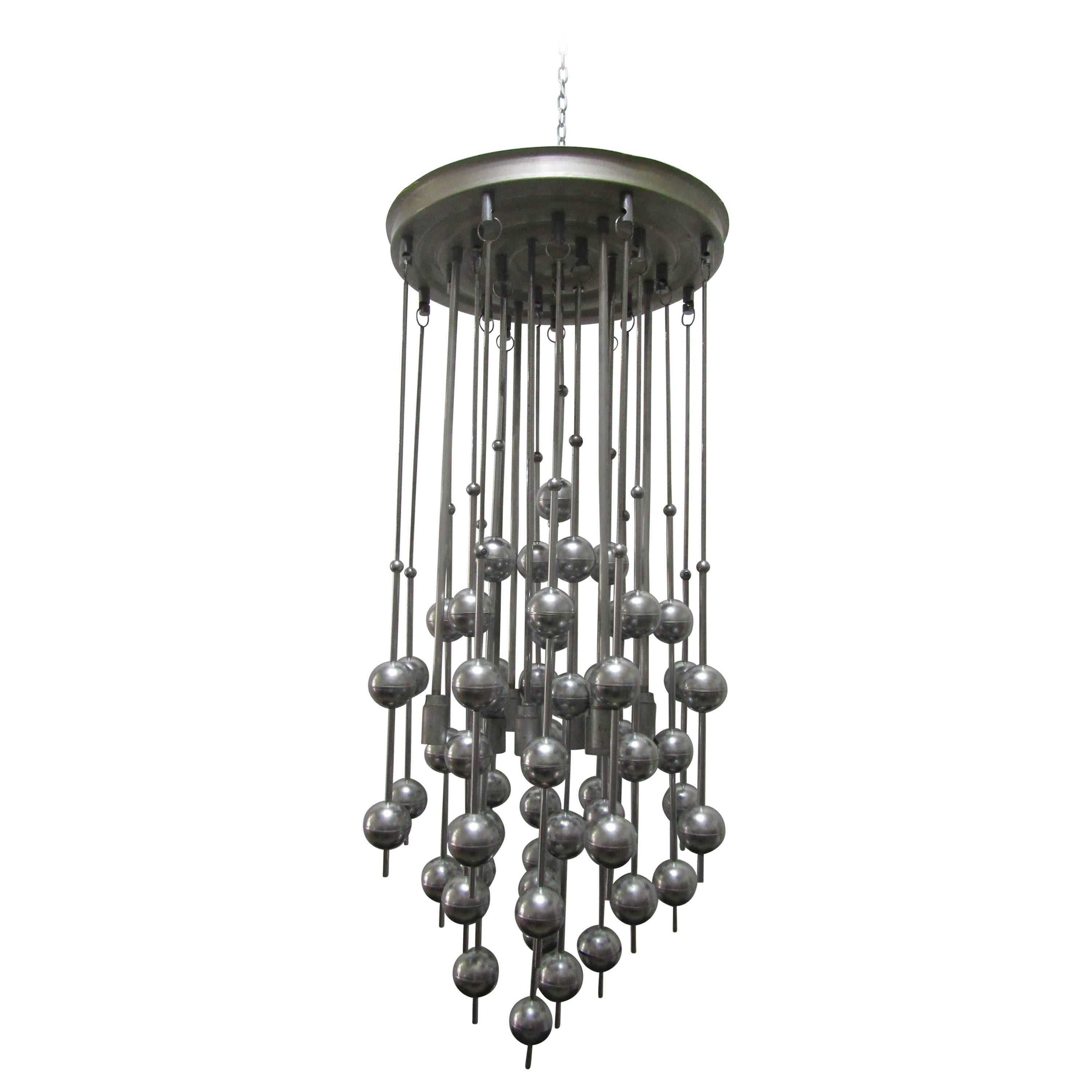 midcentury Chandelier with vintage spheres by Verner Panton for Lüber, 1970s For Sale