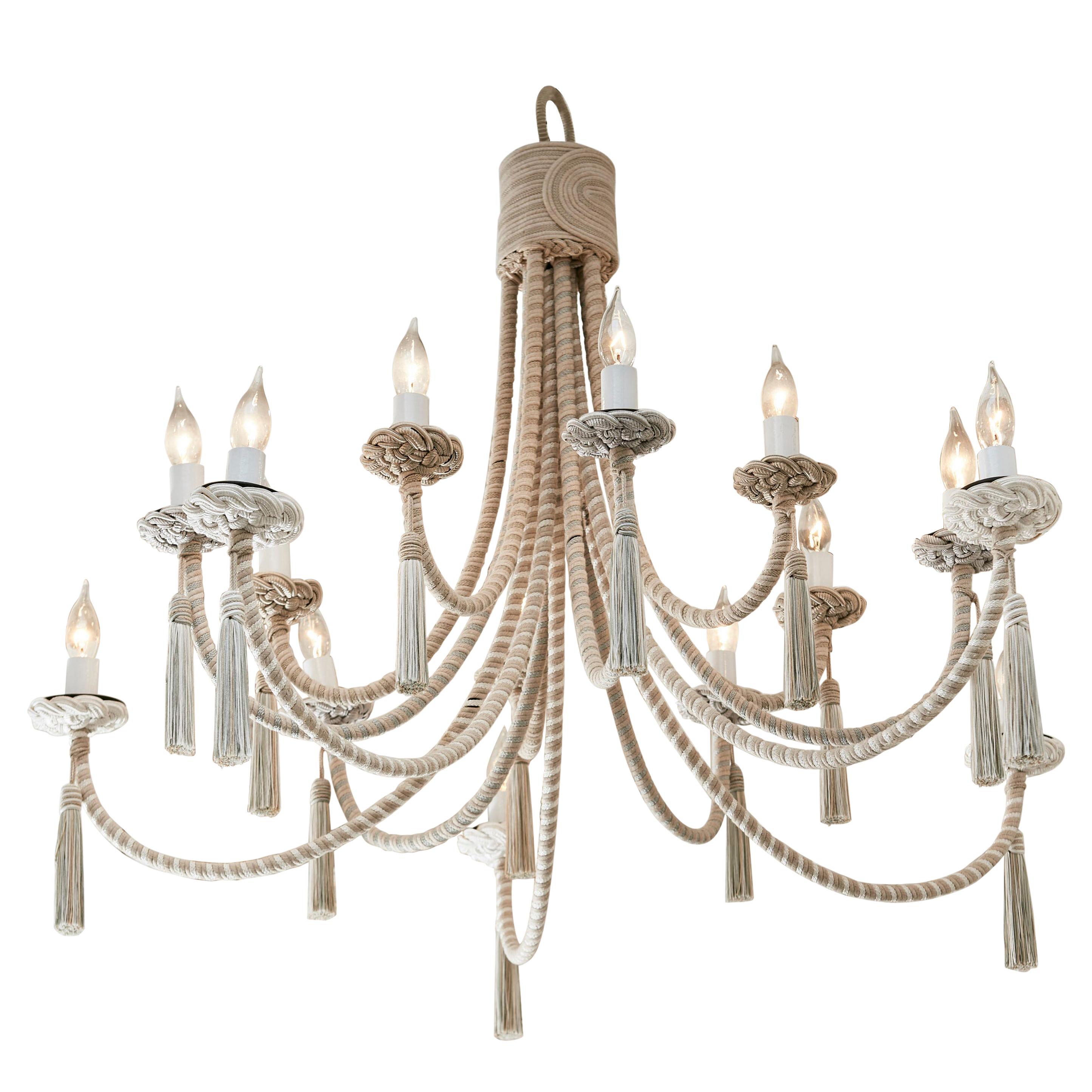 Chandelier Wrapped in Passementerie, Silk Cords and Jute Cords For Sale