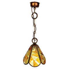 Lampadario in ferro battuto e vetro artistico multicolore di Longobardi, Italia, anni '70