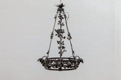 Chandelier Wrought Iron Flowers, Art Deco, 1930s, Belgium