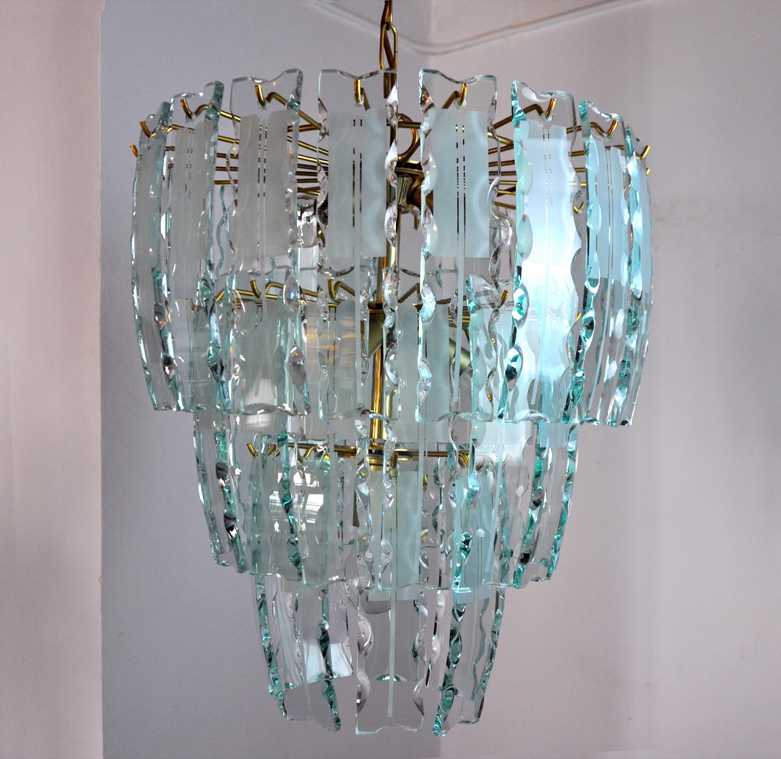 Hollywood Regency Chandelier Zero Quattro, 3 Levels, Murano Glass, Italy, 1970 For Sale