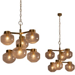 Chandeliers Brass and Textured Glass