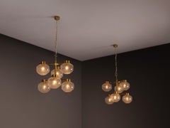 Chandeliers Brass and Textured Glass