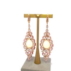 Chandeliers Diamond Pink Sapphire Opal 18K Yellow Gold Earrings For Her