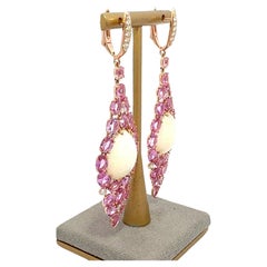 Boucles d'oreilles chandeliers diamant saphir rose opale or jaune 18K pour elle