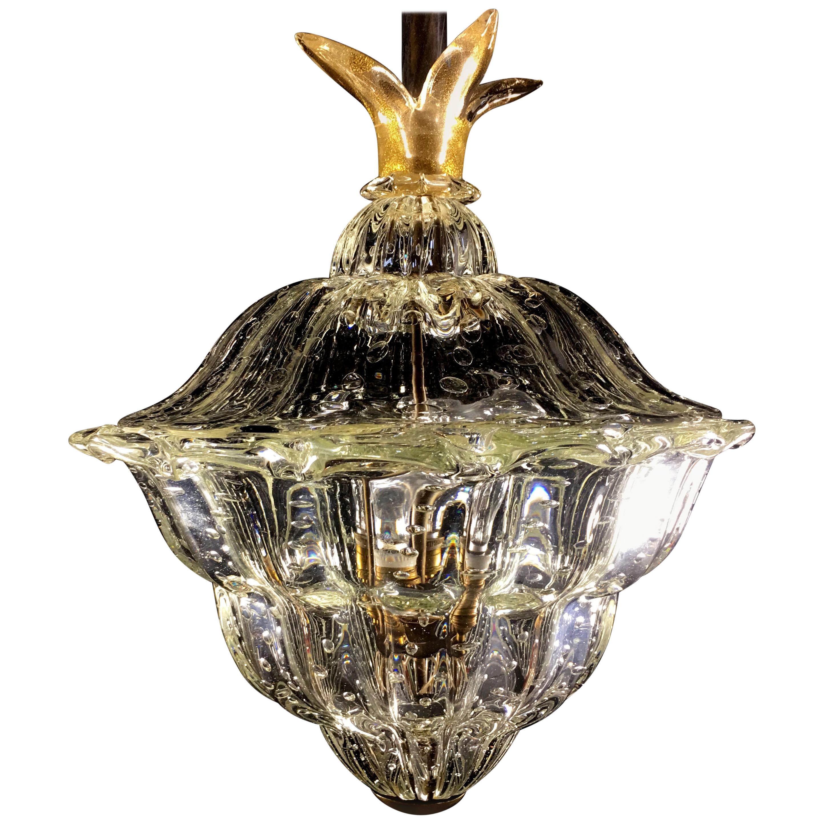 Chandeliers "The King", Gold Inclusion by Barovier & Toso, Murano, 1940s For Sale
