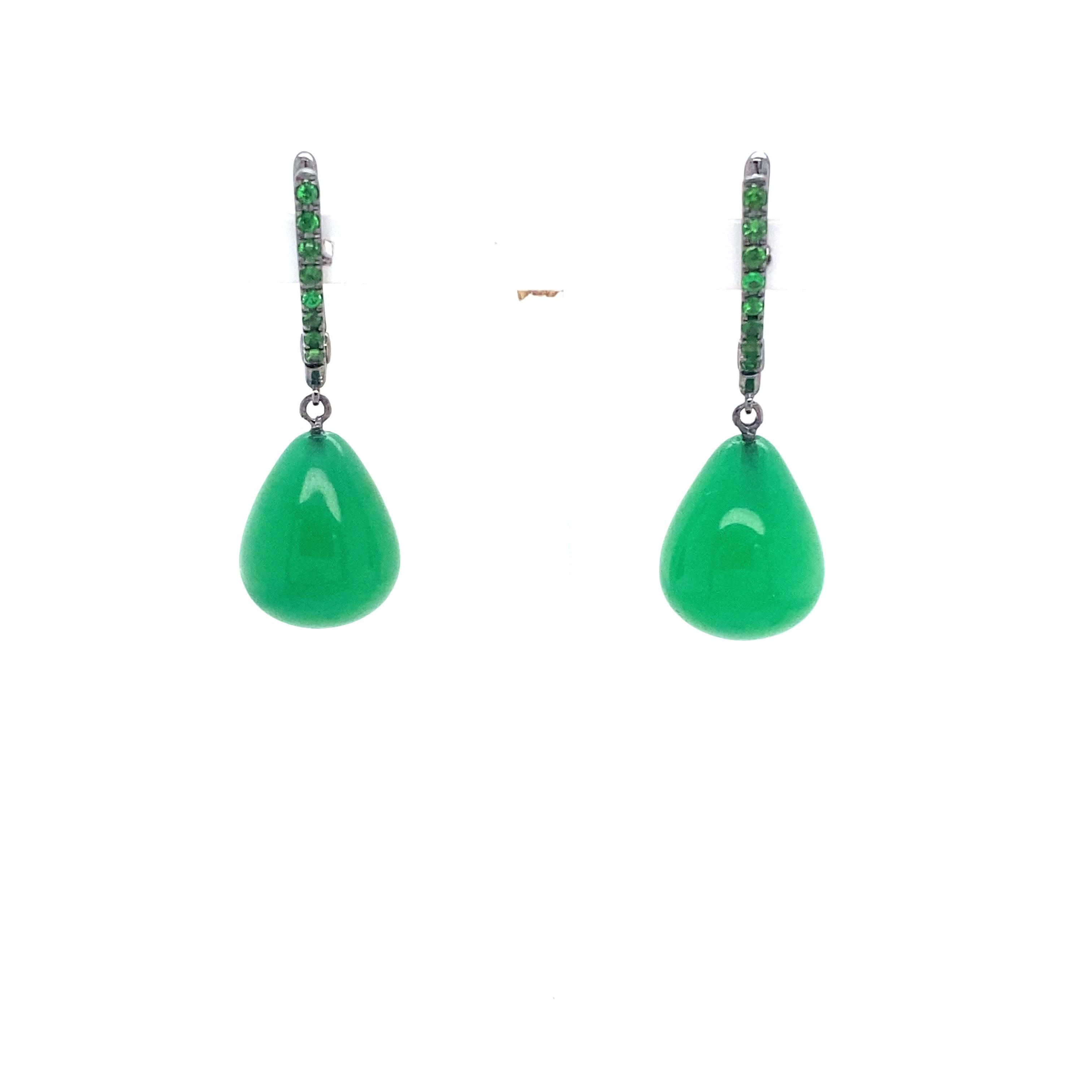 Women's or Men's Chandeller Earrings 18 Carats Green Agathe Tsavorites
