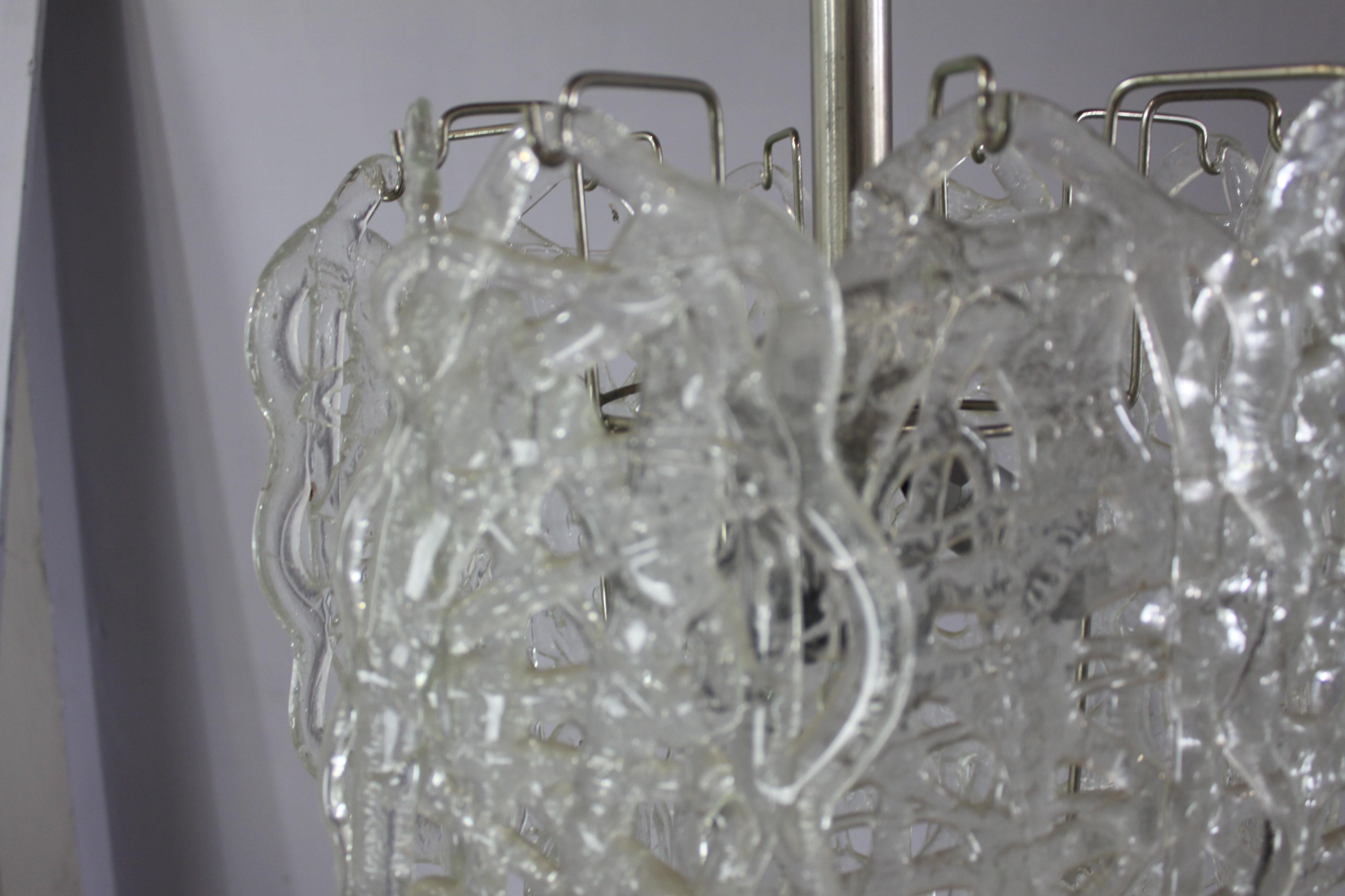 Metal chandellier  showy for mazzega murano white big spun sugar For Sale