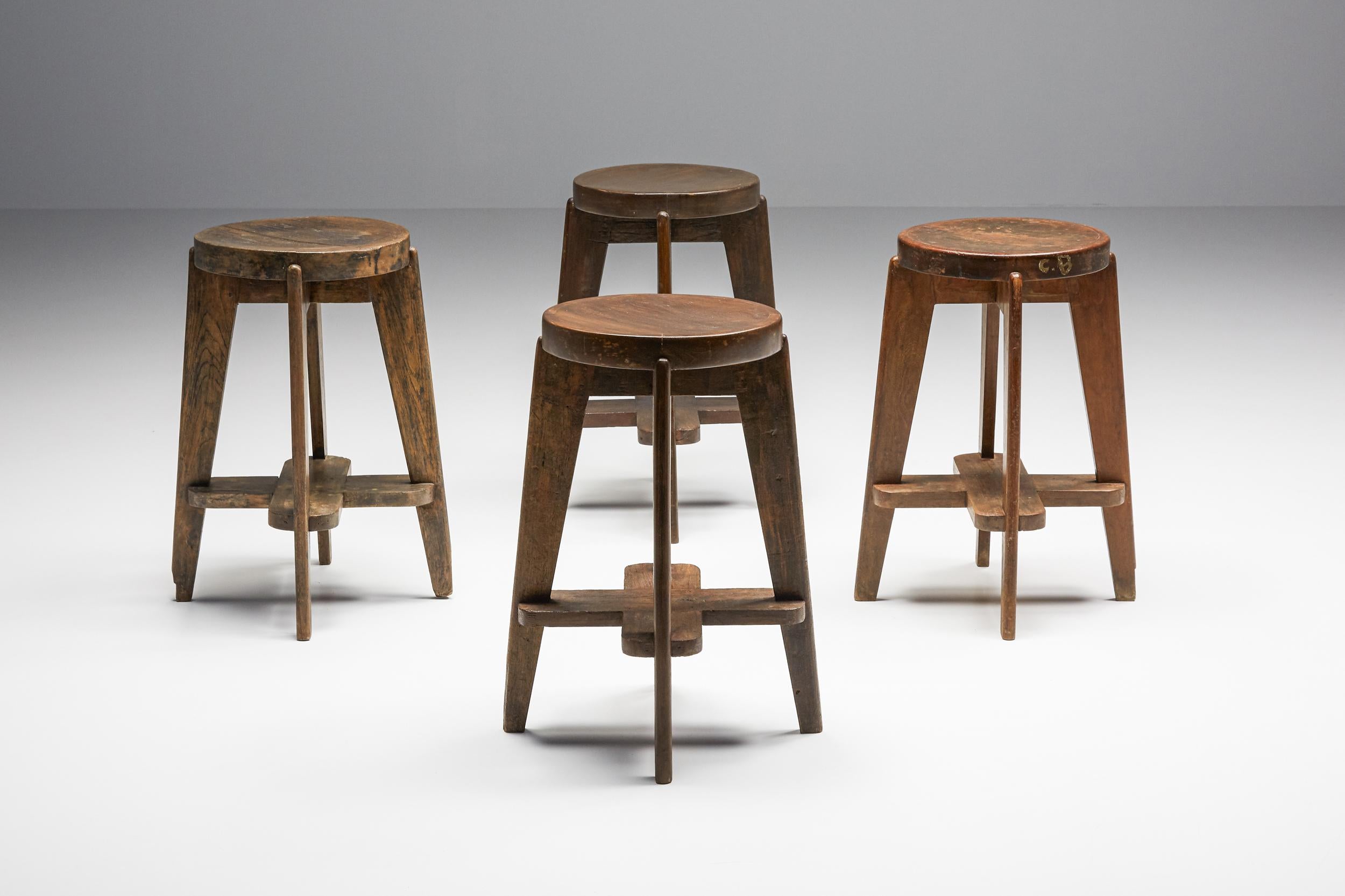 Mid-Century Modern Pierre Jeanneret Chandigarh Stools 'CB', Postmodern influenced by Le Corbusier 
