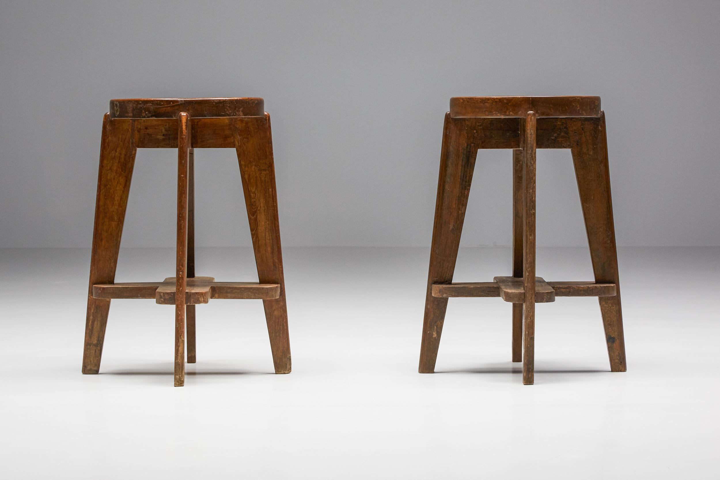 Indian Pierre Jeanneret Chandigarh Stools 'CB', Postmodern influenced by Le Corbusier 