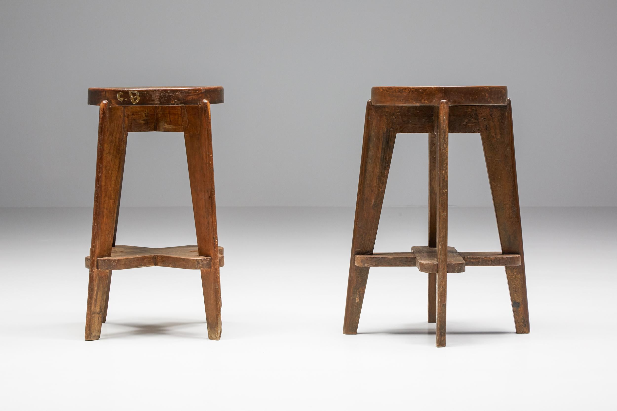 Pierre Jeanneret Chandigarh Stools 'CB', Postmodern influenced by Le Corbusier  In Excellent Condition In Antwerp, BE