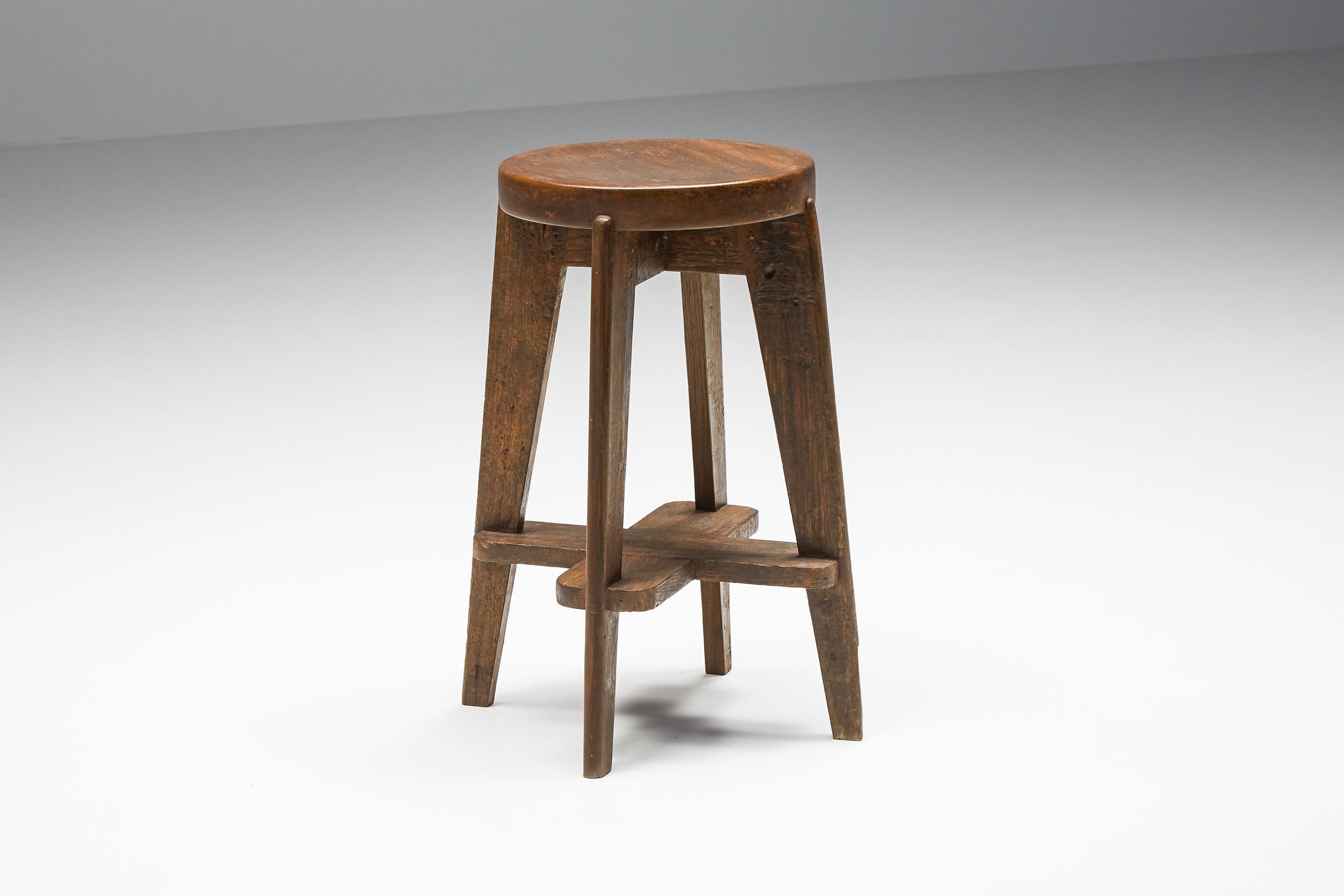 Teak Pierre Jeanneret Chandigarh Stools 'CB', Postmodern influenced by Le Corbusier 