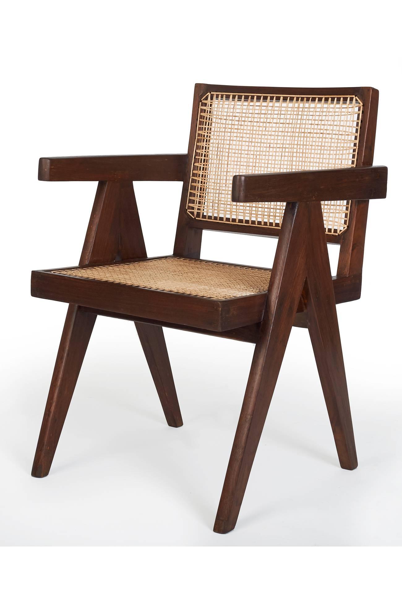 Pierre Jeanneret (1896–1967)

A stunning modernist office or armchair with compass legs, gently curved back, and geometric arms by Pierre Jeanneret, for the Chandigarh Administrative Buildings in India designed by his cousin and frequent