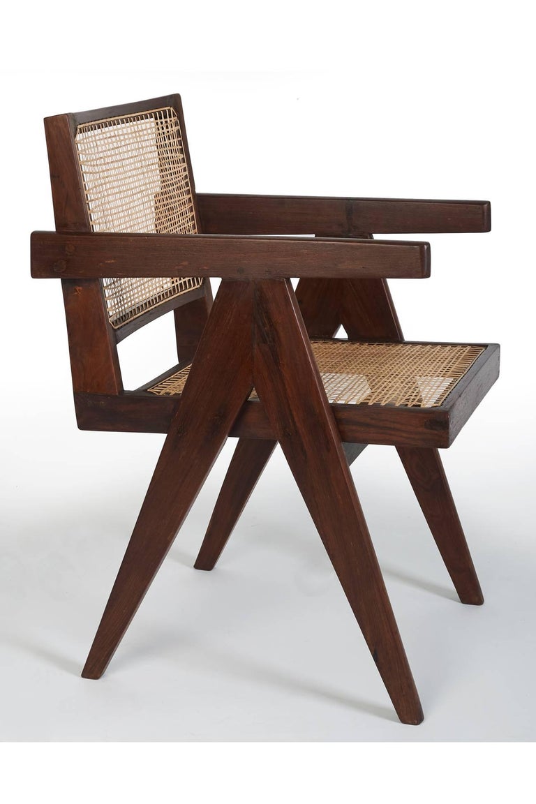 Chandigarh Teak and Wicker Office or Armchair by Pierre Jeanneret at