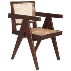 Chandigarh Teak and Wicker Office or Armchair by Pierre Jeanneret