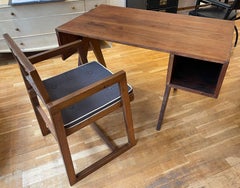 Chandigarh Teak Desk and Cane Armchair by Pierre Jeanneret (1896–1967), c. 1960s