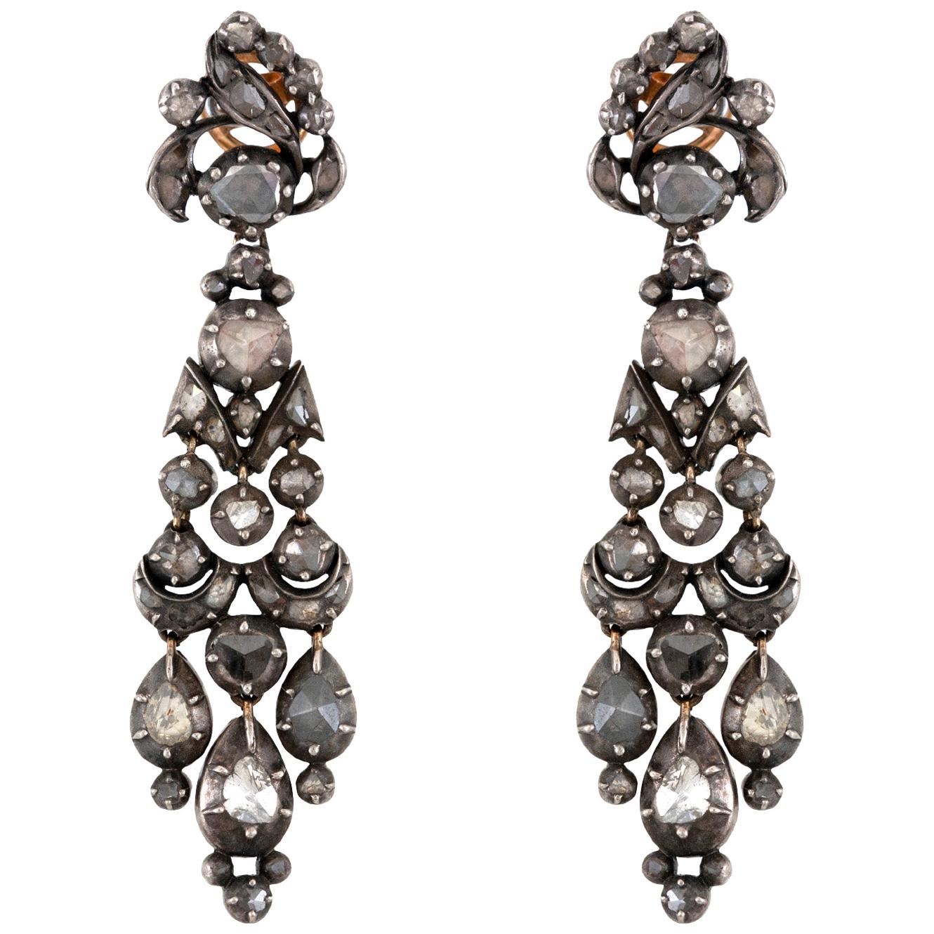 Georgian Chandelier Earrings with Rose Cut Diamonds