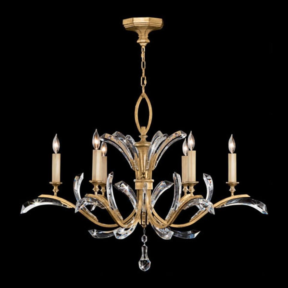 American Chandlier in a Soft Gold Leaf Finish Featuring Beveled Crystal Accents For Sale
