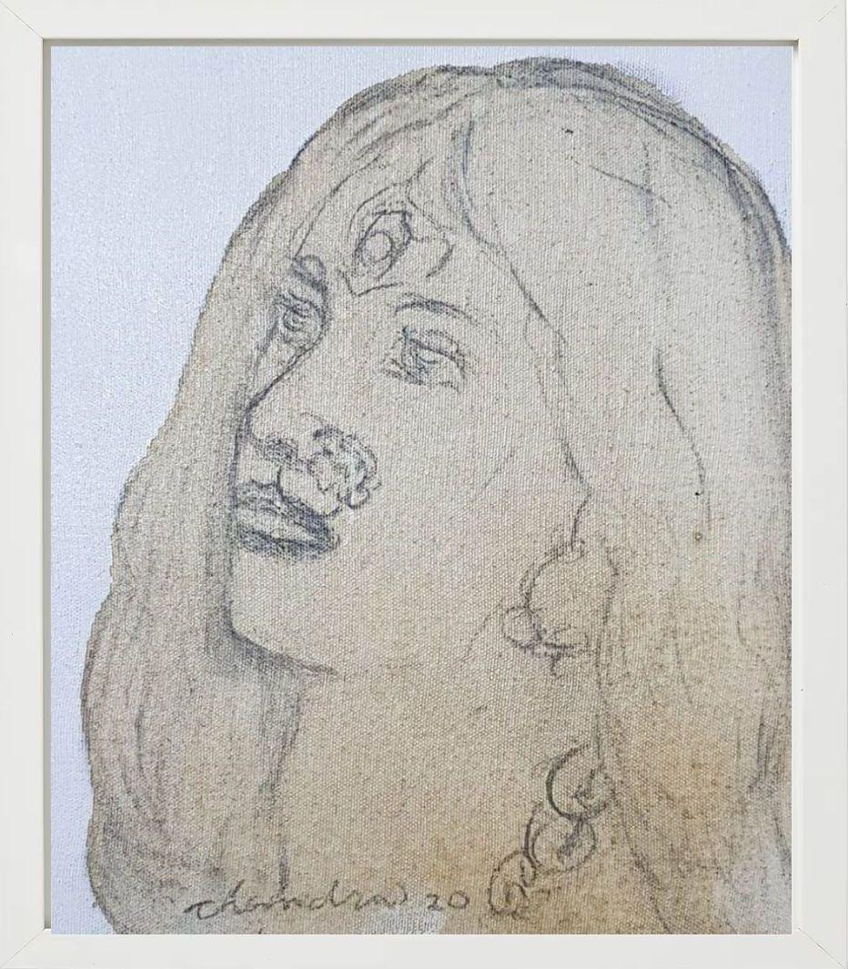Devi, Charcoal, Watercolor, Tea Stain on Canvas by Contemporary Artist“In Stock” - Painting by Chandra Bhattacharya