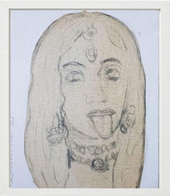 Devi, Kohle, Aquarell, Teefleck auf Leinwand von Contemporary Artist "Auf Lager"