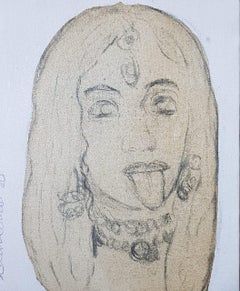 Devi, Charcoal, Watercolor, Tea Stain on Canvas by Contemporary Artist“In Stock”