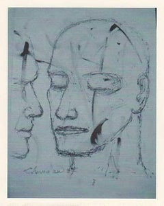 Face of a Man, figurative, Charcoal Drawing by the hugely lauded Indian Artist