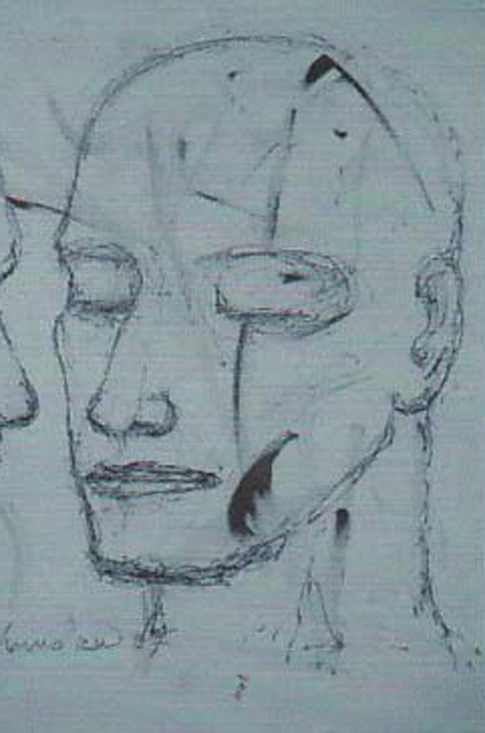 Face of a Man, dessin figuratif au fusain de l'artiste indien très apprécié - Contemporain Art par Chandra Bhattacharya