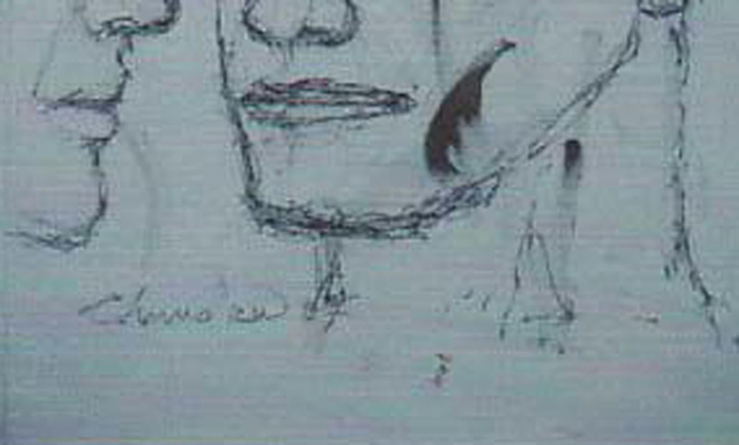 Face of a Man, dessin figuratif au fusain de l'artiste indien très apprécié - Gris Figurative Art par Chandra Bhattacharya