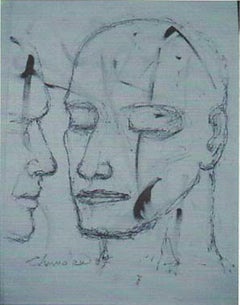 Face of a Man, figurative, Charcoal Drawing by the hugely lauded Indian Artist