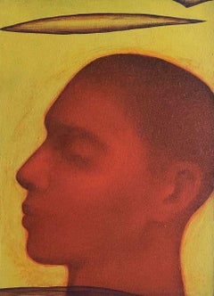 Head, Acrylic on Canvas, Red, Yellow Colors by Contemporary Artist In Stock
