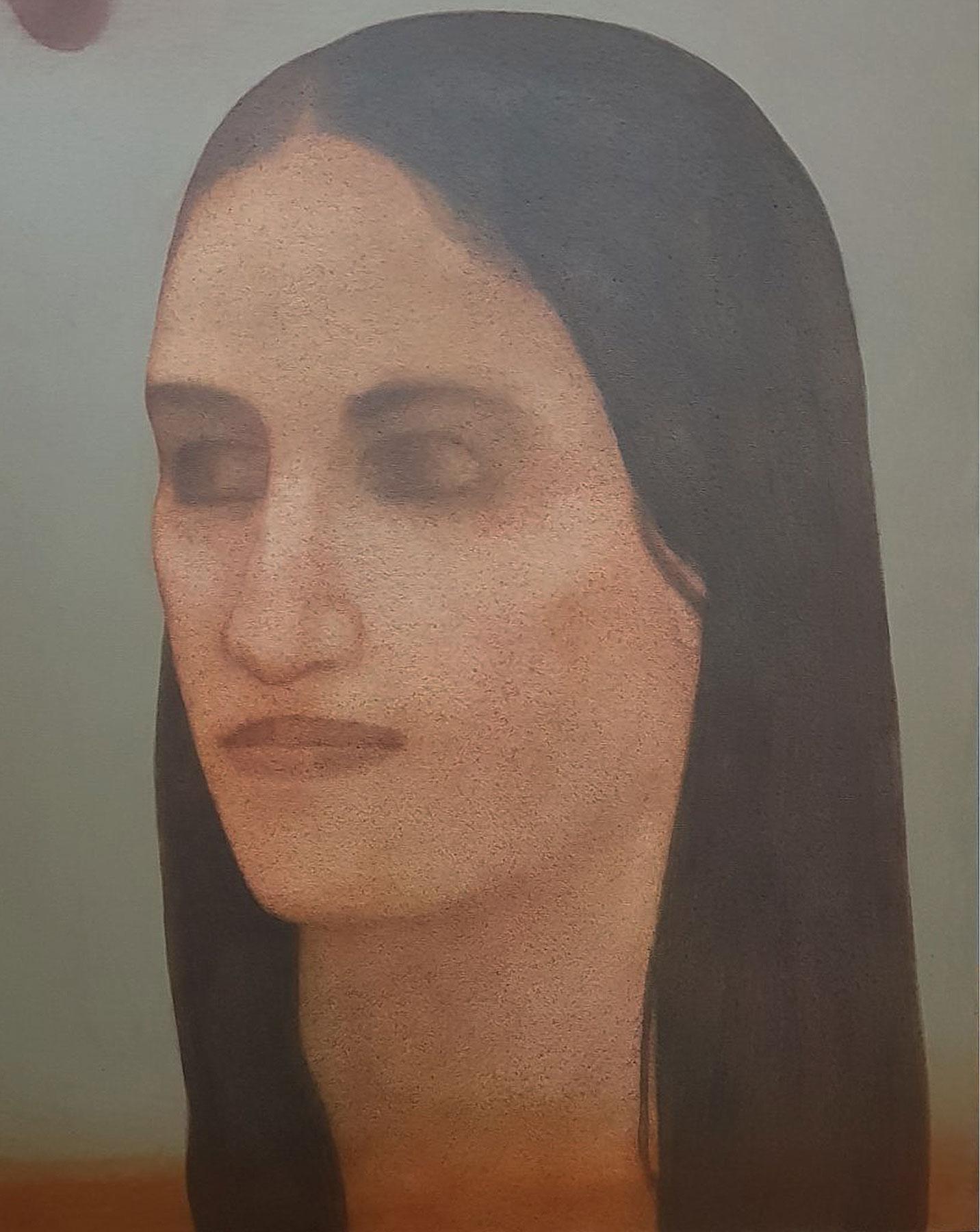 Lady, Long Hair, Acrylic on Canvas, Brown, Famous Contemporary Artist 
