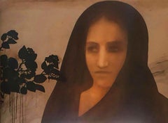 Thinking Woman, Acrylic on Canvas, Brown, Black by Contemporary Artist"In Stock"