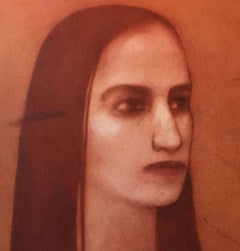 Woman with long hair, calm eyesight, figurative, red, brown by Contemporary Artist