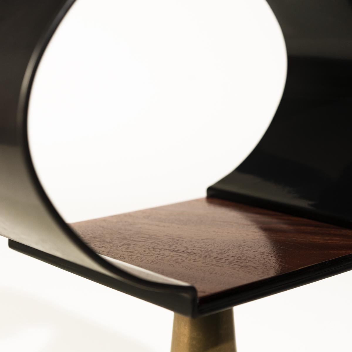 Minimalist Chandra Bronze Powdered Liquid Metal and Wood Veneer Side Table