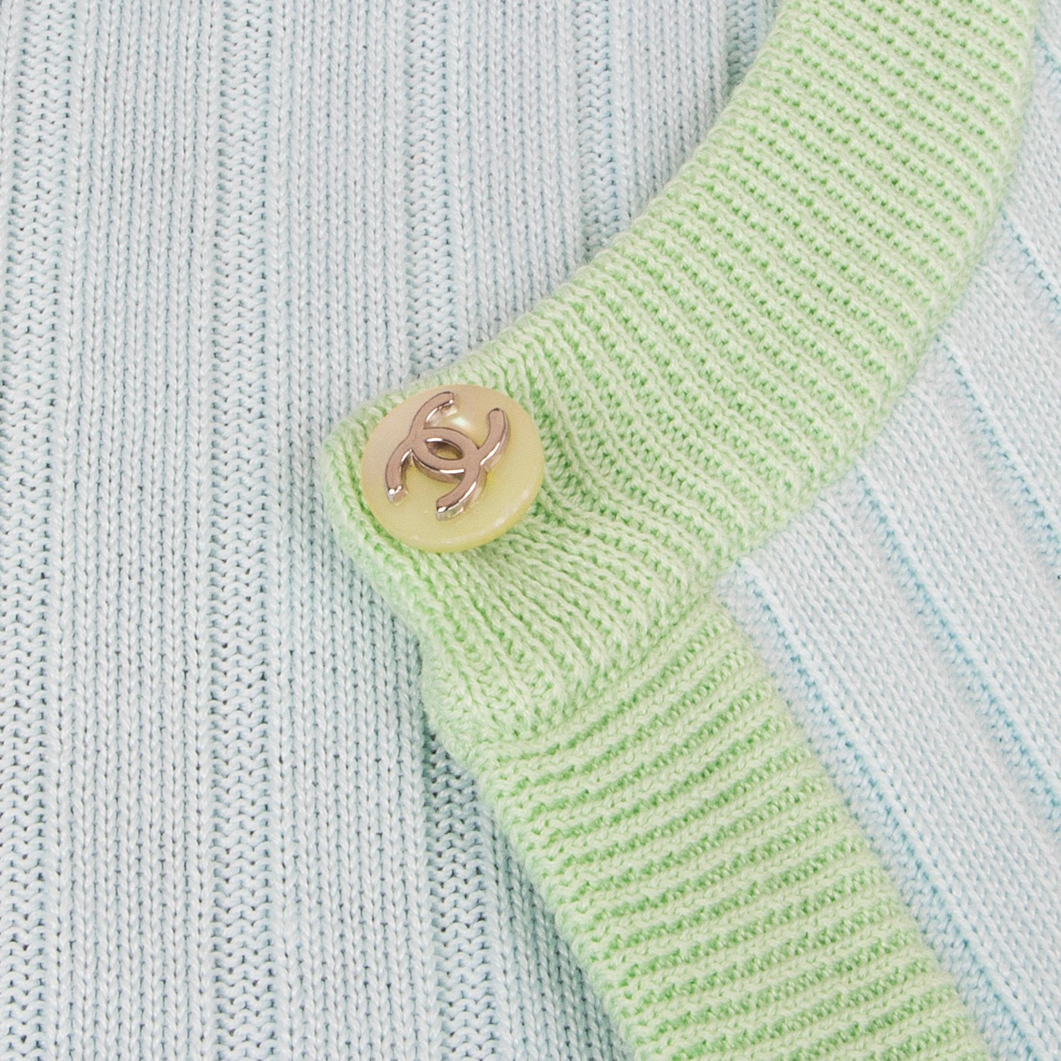 CHANE blue & green cotton Twinset Sweater 36 XS 1