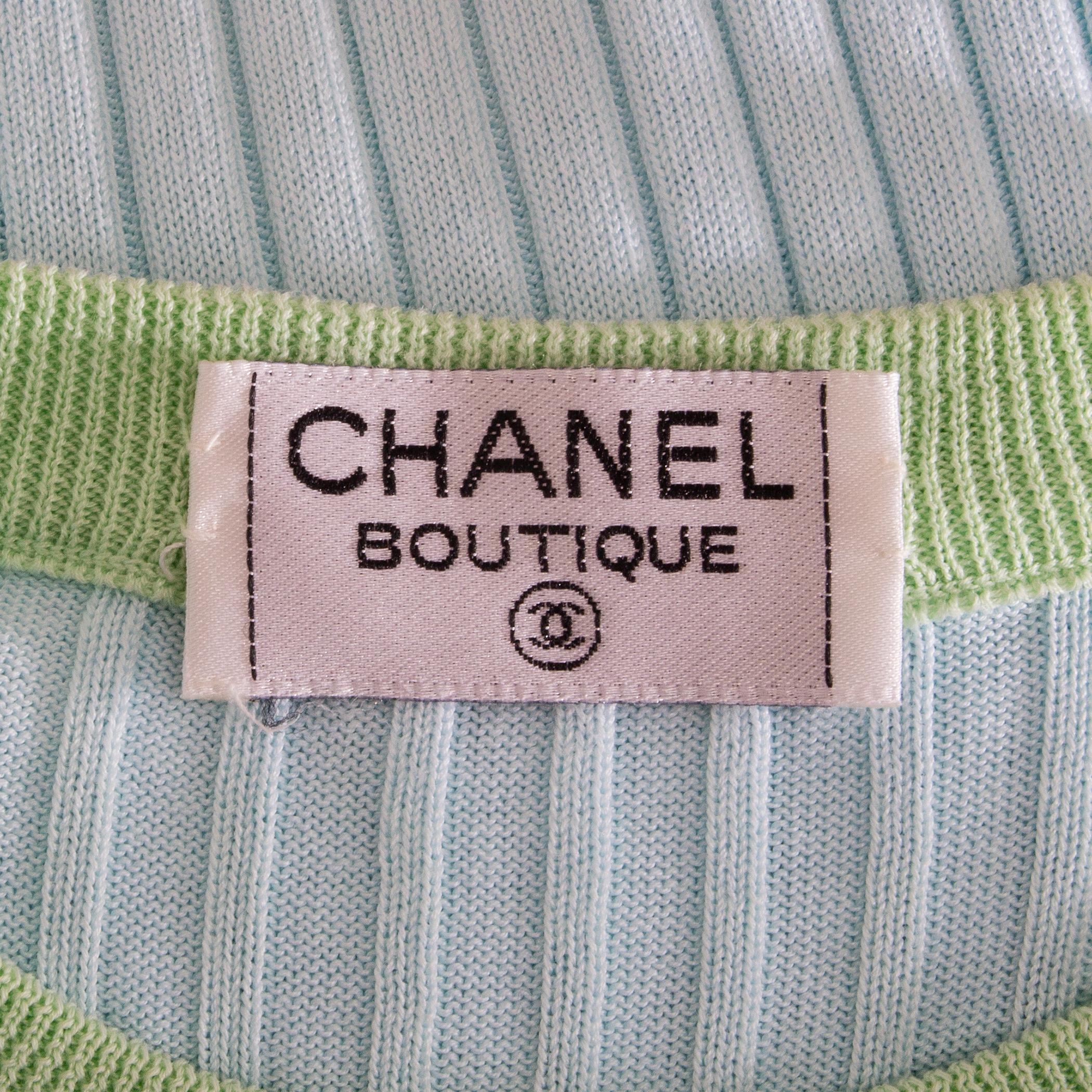 CHANE blue & green cotton Twinset Sweater 36 XS 3