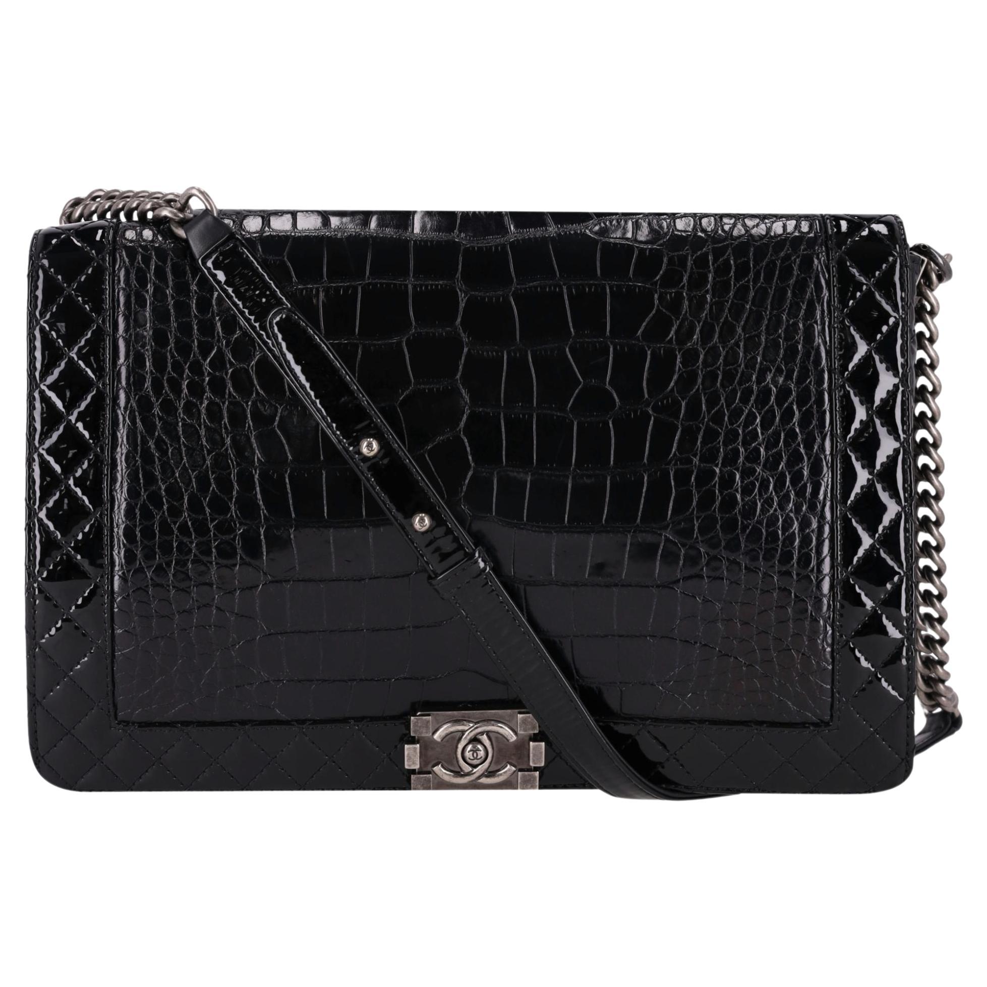 Chanel X/L Reverso Boy Bag In Alligator Skin & Patent Leather