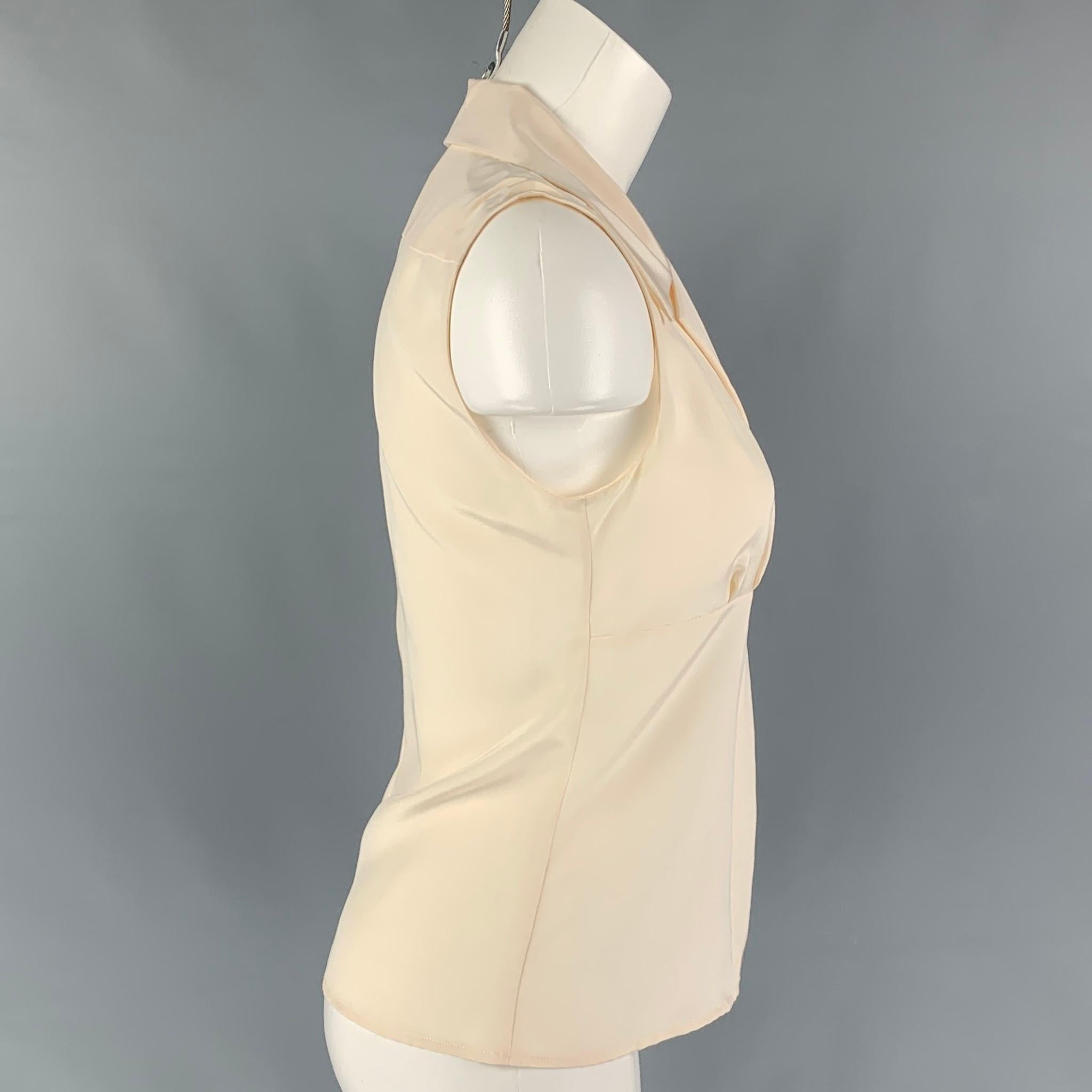 CHANEL 00100 05P Size 4 Beige Silk Sleeveless Dress Top In Good Condition In San Francisco, CA