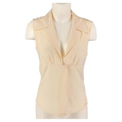 CHANEL 00100 05P Size 4 Beige Silk Sleeveless Dress Top