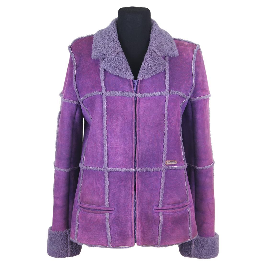 Chanel 00A 2000 jacket in suede and purple wool Dark purple For Sale