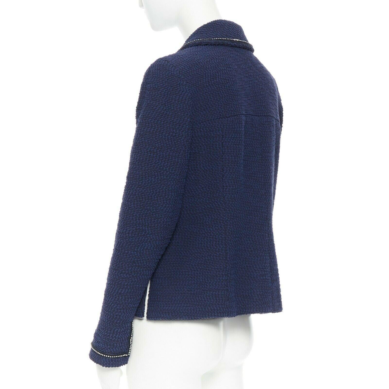CHANEL 00A blue boucle tweed crystal strass A-line cropped blazer jacket FR42 In Good Condition In Hong Kong, NT