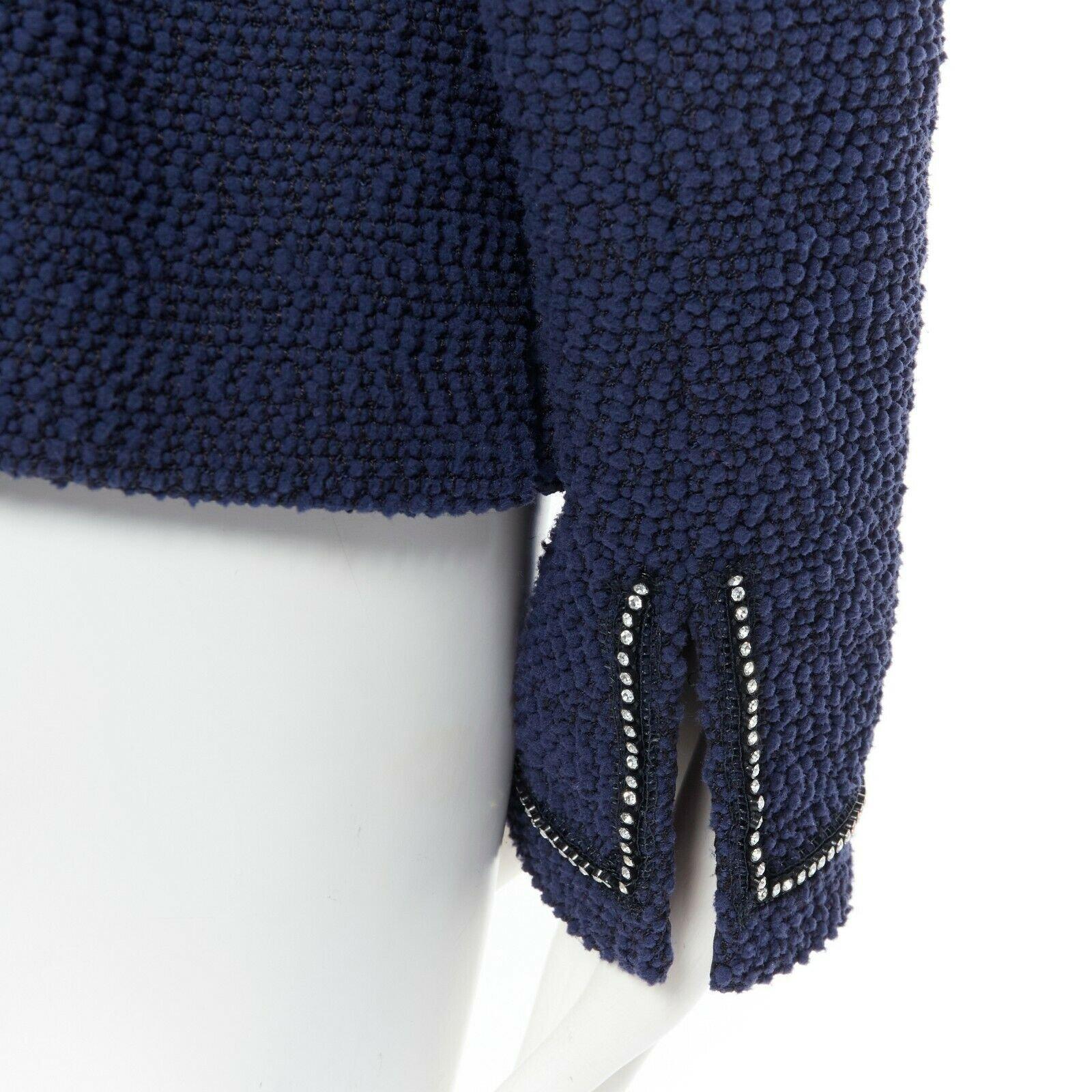 CHANEL 00A blue boucle tweed crystal strass A-line cropped blazer jacket FR42 1