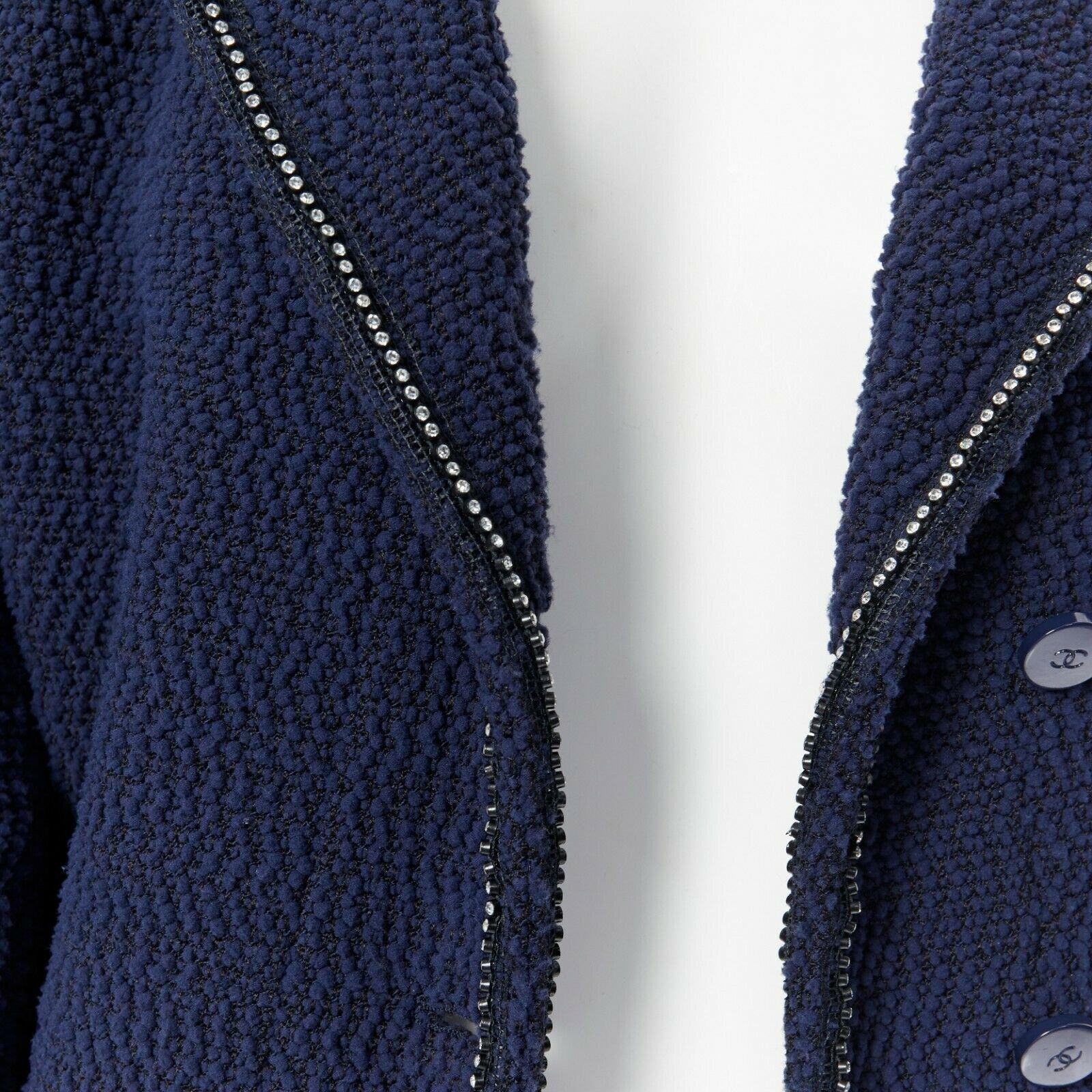 CHANEL 00A blue boucle tweed crystal strass A-line cropped blazer jacket FR42 2