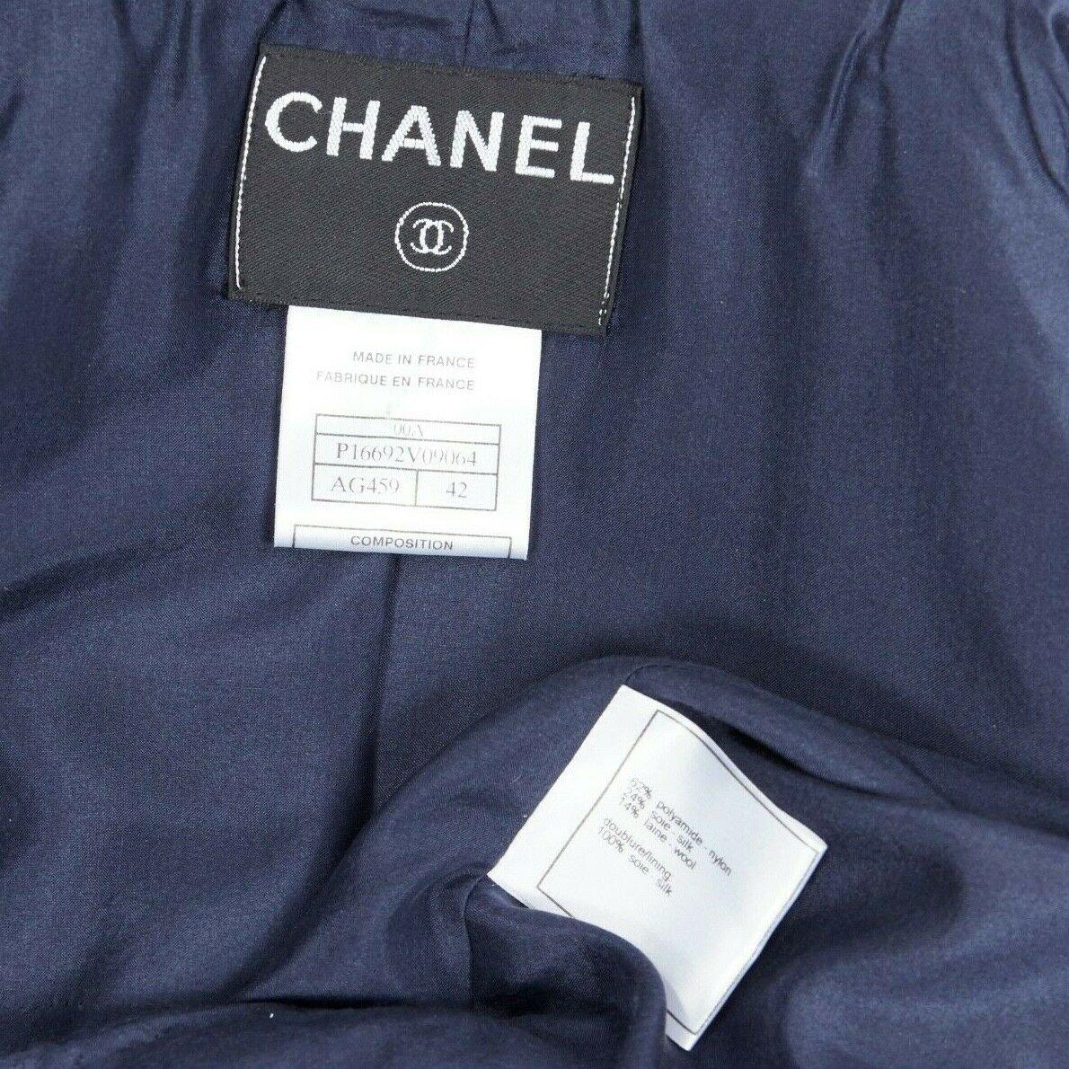CHANEL 00A blue boucle tweed crystal strass A-line cropped blazer jacket FR42 3