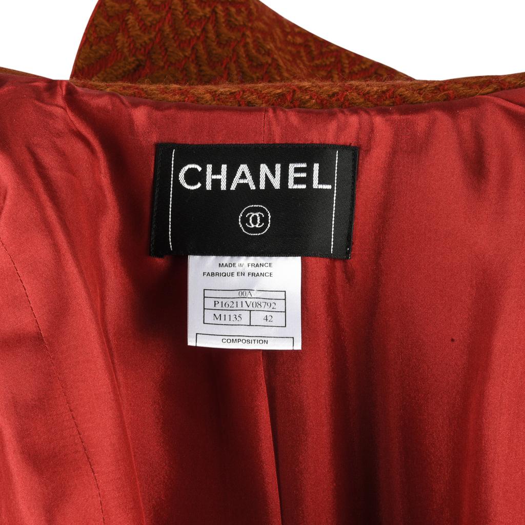 Chanel 00A Jacket Red Camel w/ Sequined Scarf Diamante CC Buttons 42 / 8 11