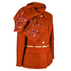 Chanel 00A Jacket Red Camel w/ Sequined Scarf Diamante CC Buttons 42 / 8