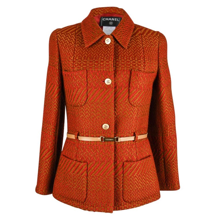 Chanel 00A Jacket Red Camel w/ Sequined Scarf Diamante CC ...